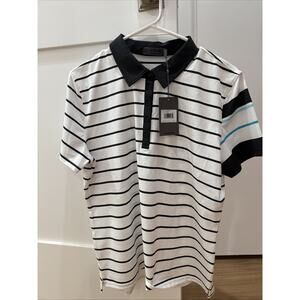 GFORE Women's Activewear Polo Shirt Large Black And white Stripe Golf Stretch